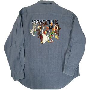 Vintage‎ Warner Bros Shirt 1996 Looney Tunes Embroidered Button Front Men's XL